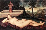 Lucas Cranach The Elder Famous Paintings - Reclining River Nymph at the Fountain